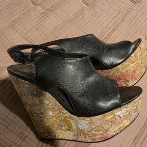 Alice + Olivia Black Leather Platform Wedges
